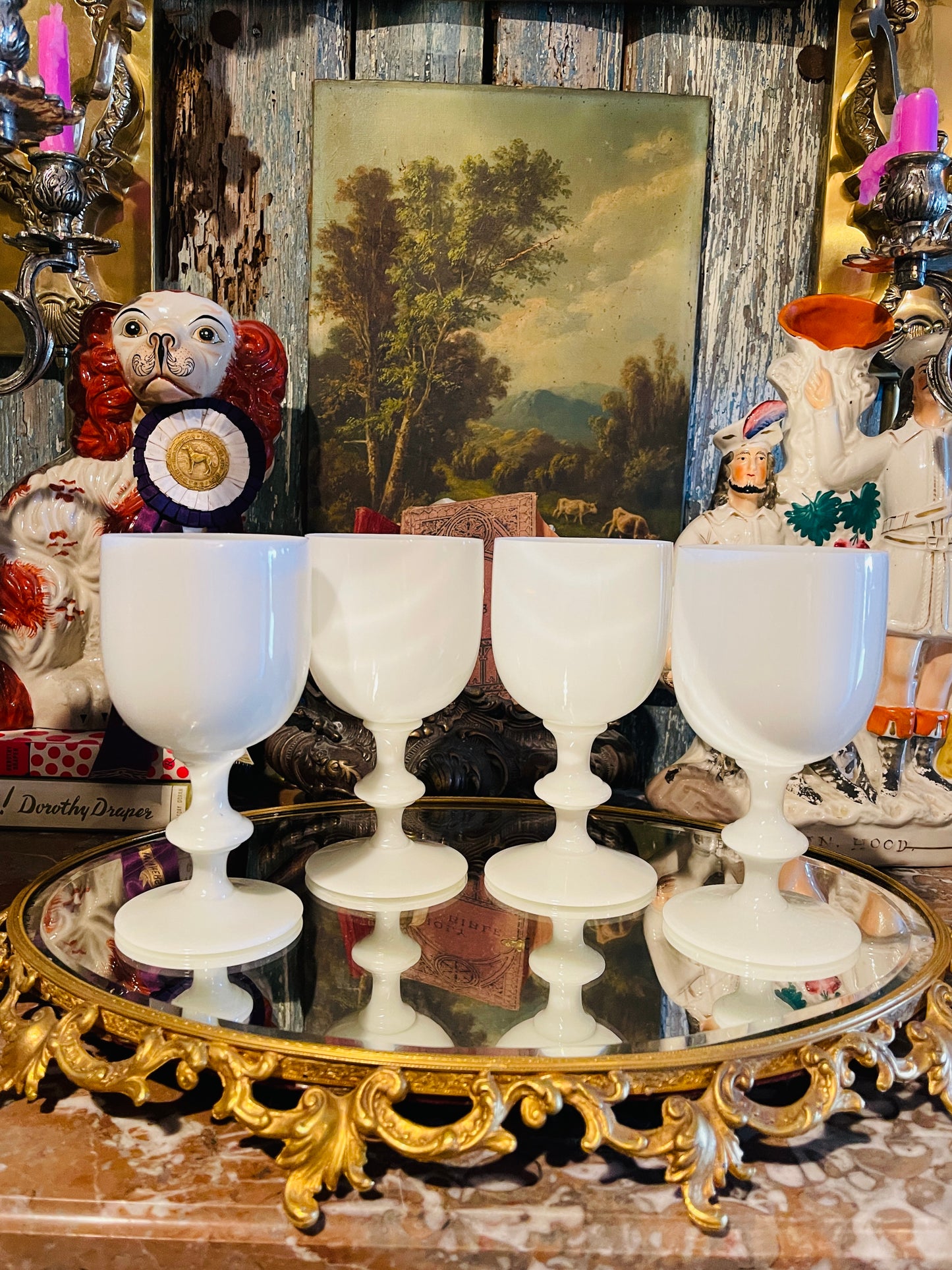 French Opaline Water Goblets, Set of Four, Vintage