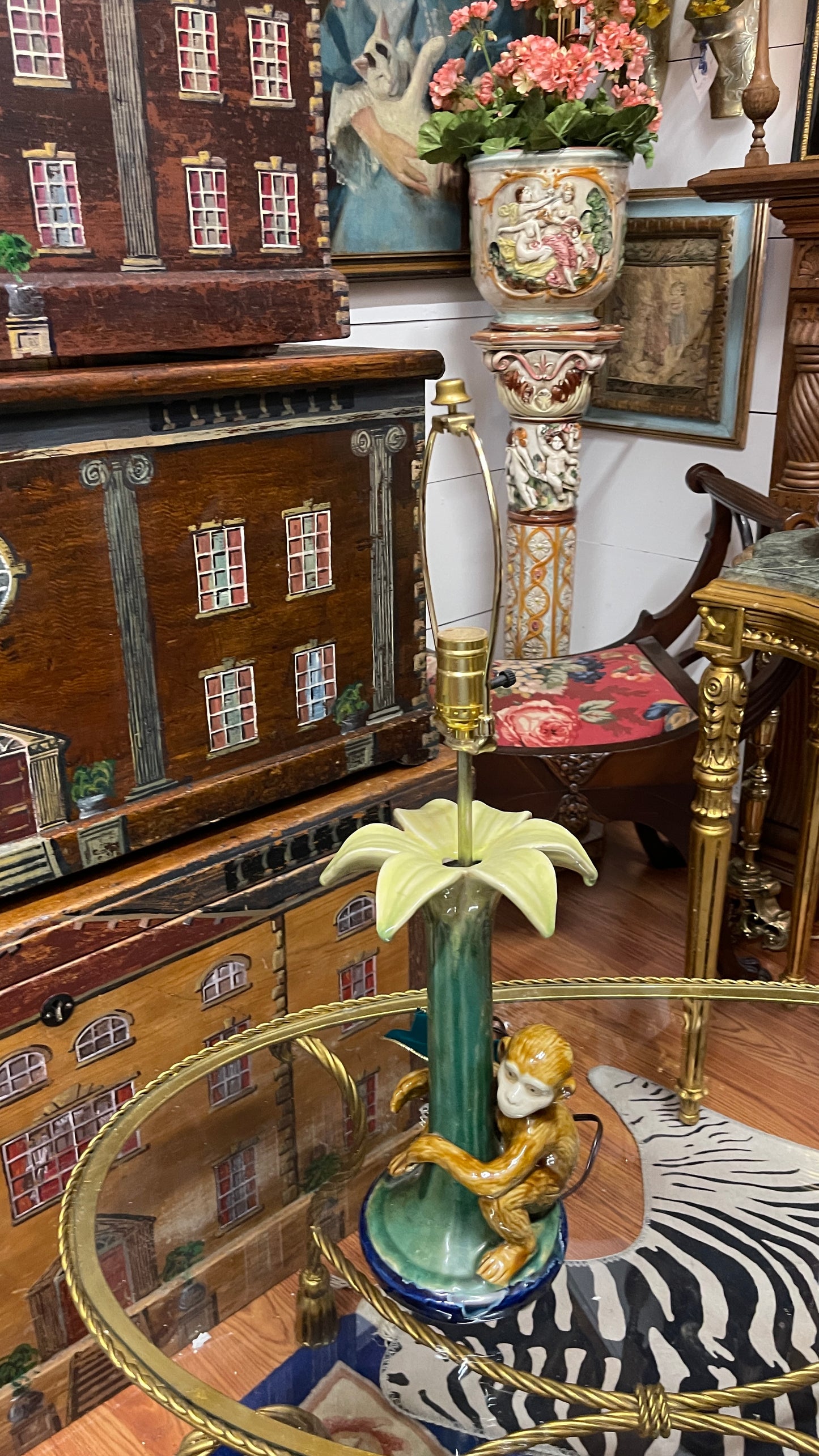 Vintage Majolica-Style Monkey Lamp
