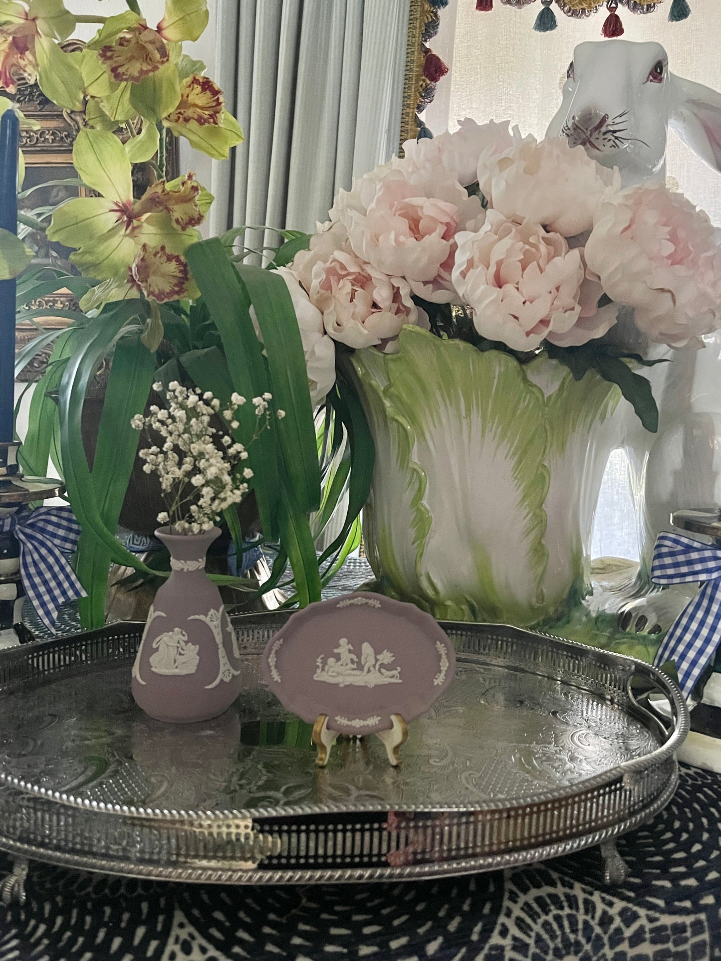 Lilac with Cream Wedgwood Jasperware Putti Silver Tray