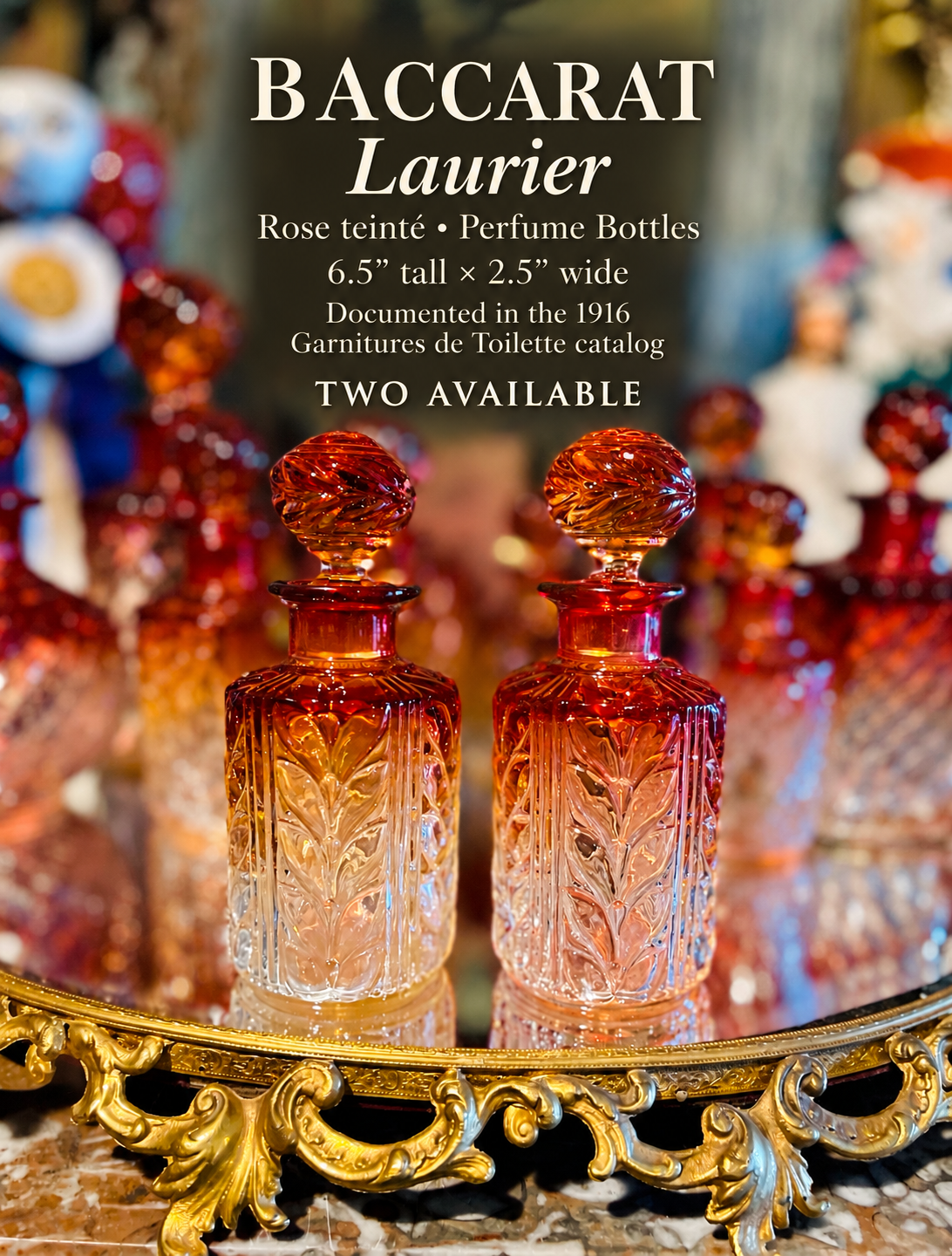 Antique Baccarat ‘Laurier’ Perfume Bottle, Two Available