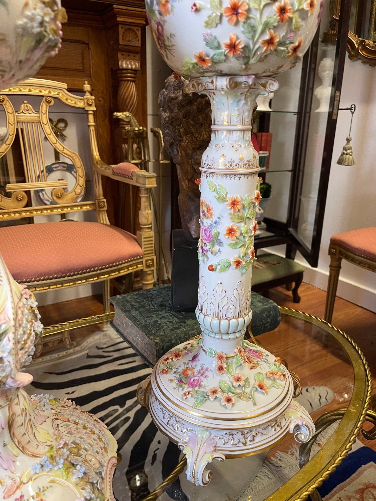 Pair of Monumental Vintage Porcelain Floral Lamps