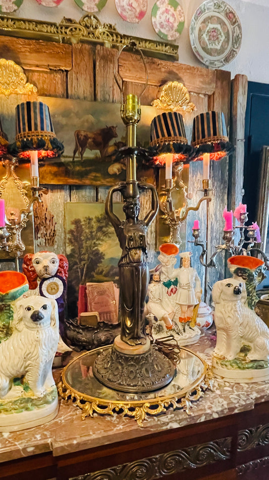 Grand Vintage Classical Revival Caryatid Figural Lamp with Alabaster Base, Vintage Lighting