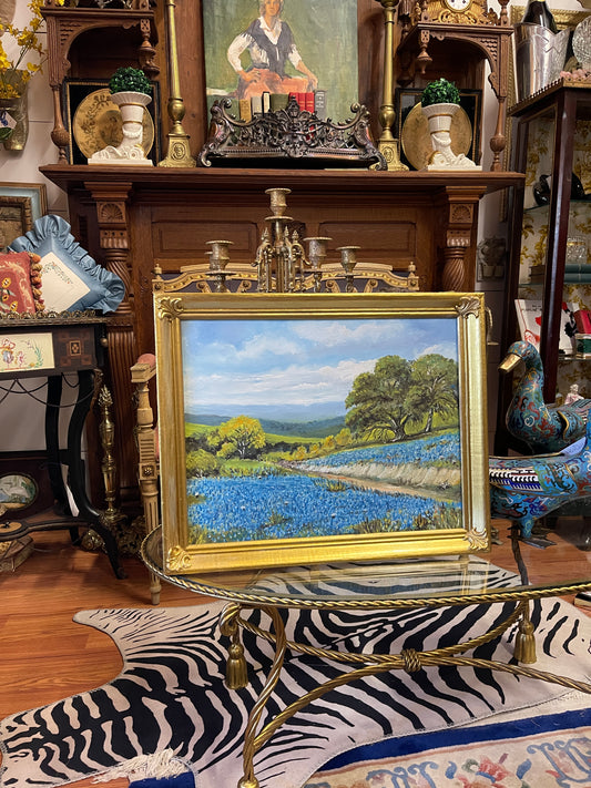 Vintage Texas Bluebonnet Painting, Signed and Dated