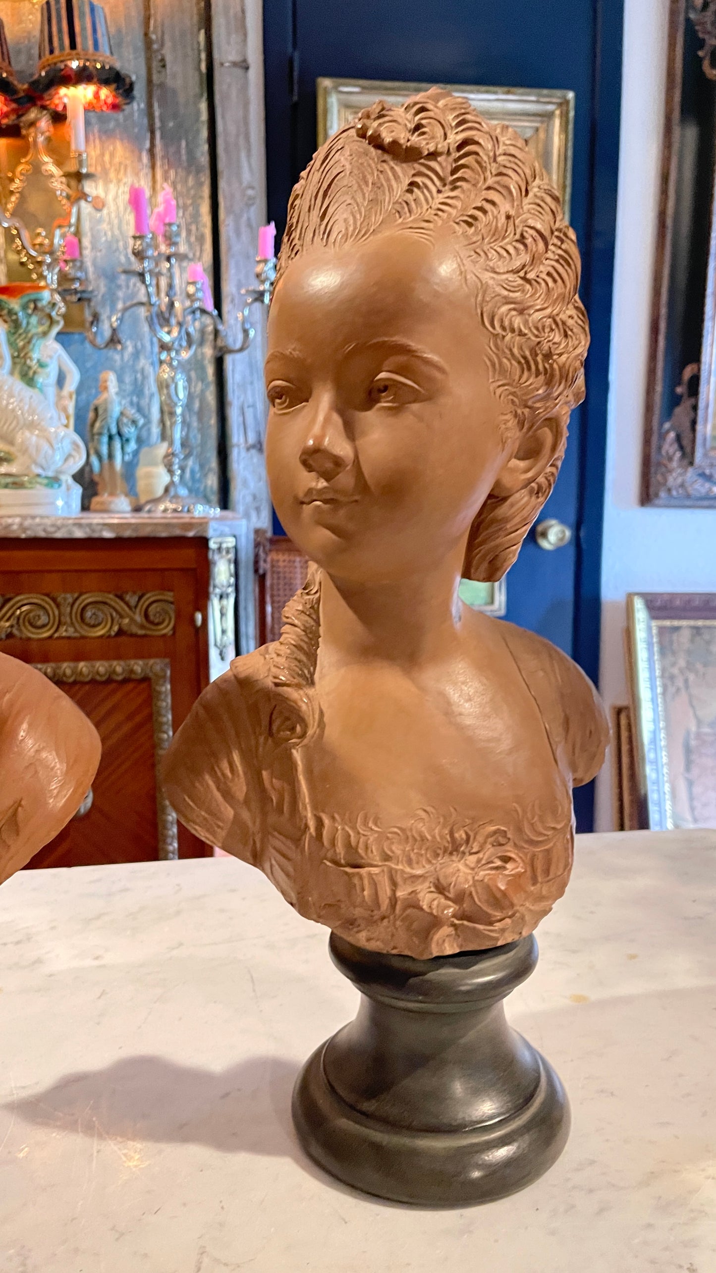 Pair of Louis XVI Style Terracotta Busts of Aristocratic Children, Estate-Sourced