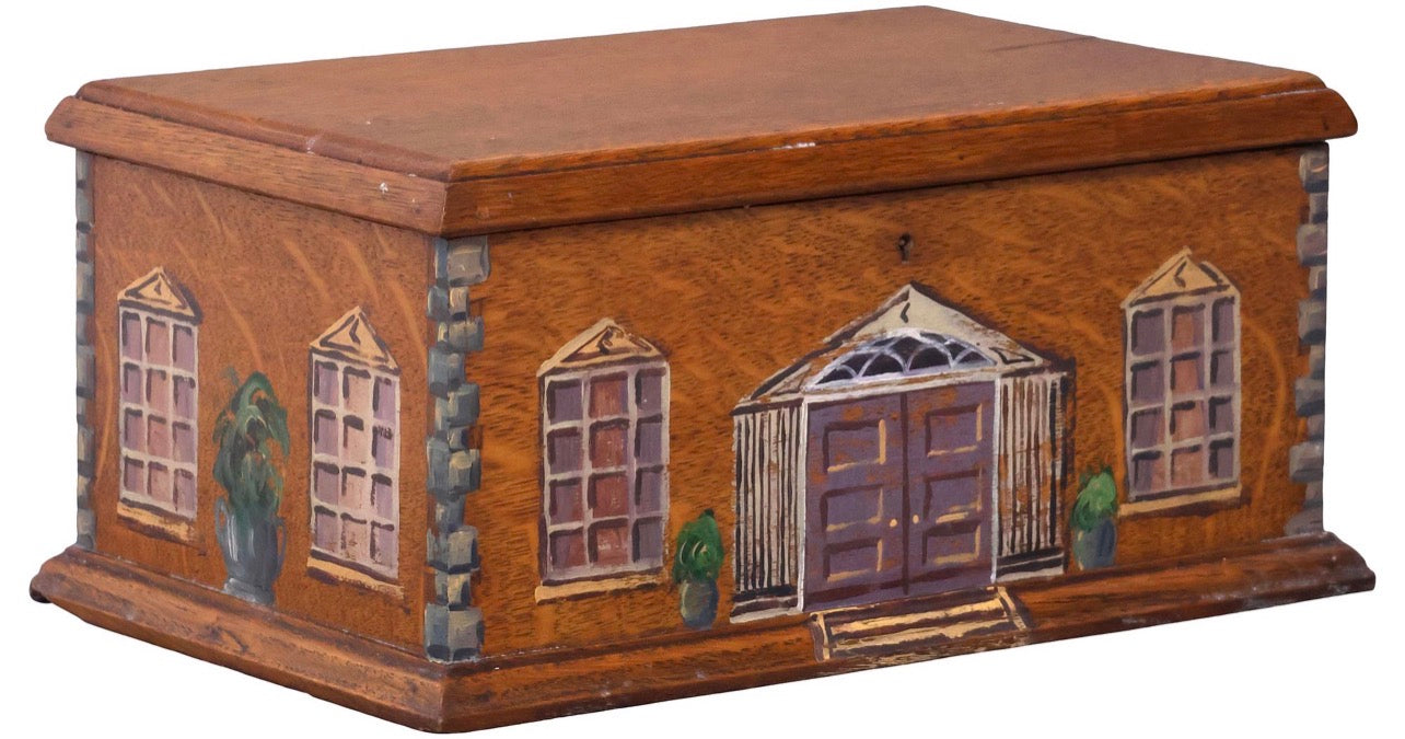 English House Facade Box, Ochre Manor House, Plants in Urns, Lilac Doors