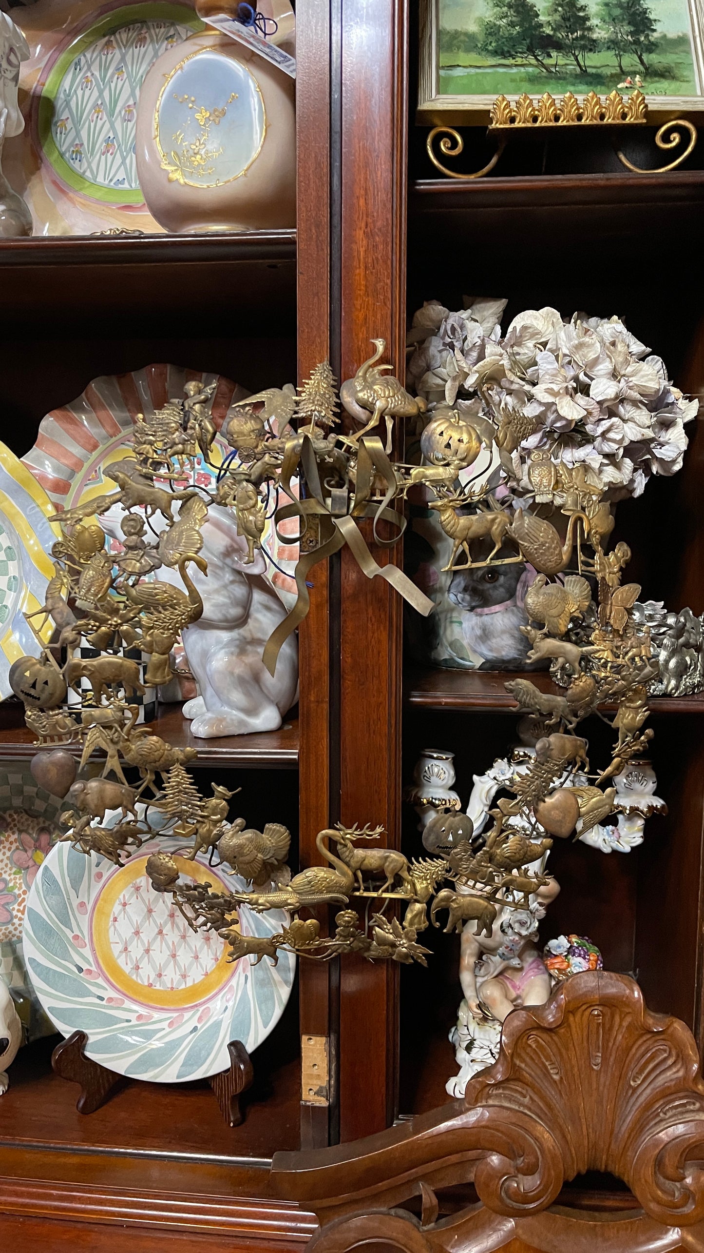 Large Vintage 15” Petit Choses Dresden All-Holiday Brass Wreath, Estate Sourced