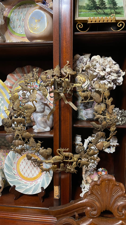 Large Vintage 15” Petit Choses Dresden All-Holiday Brass Wreath, Estate Sourced