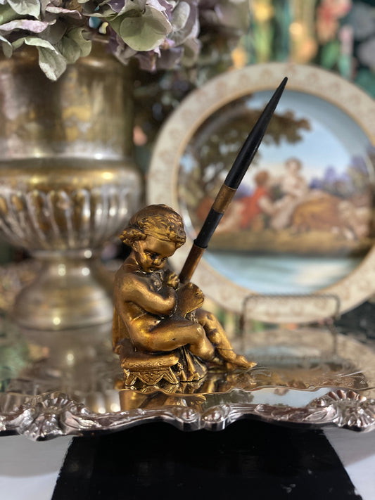 Vintage Hollywood Regency Cherub Putto Pen Holder