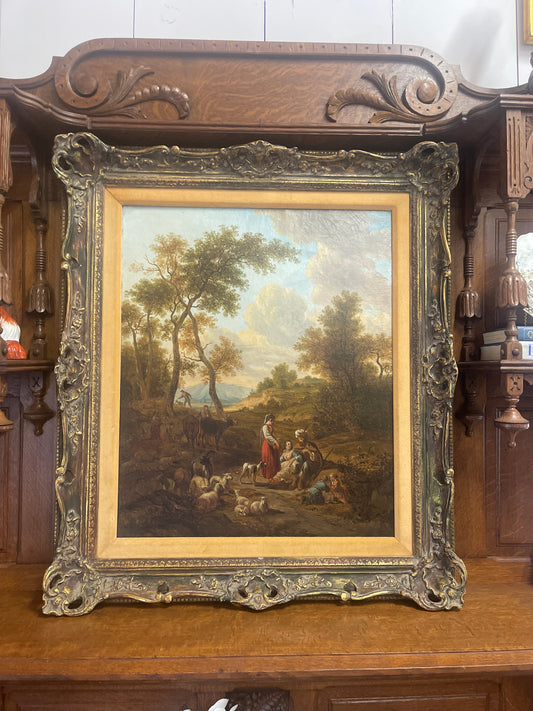 Antique Oil Painting Reproduction of Italianate landscape with Jacob, Leah and Rachel, by Nicolaes Berchem