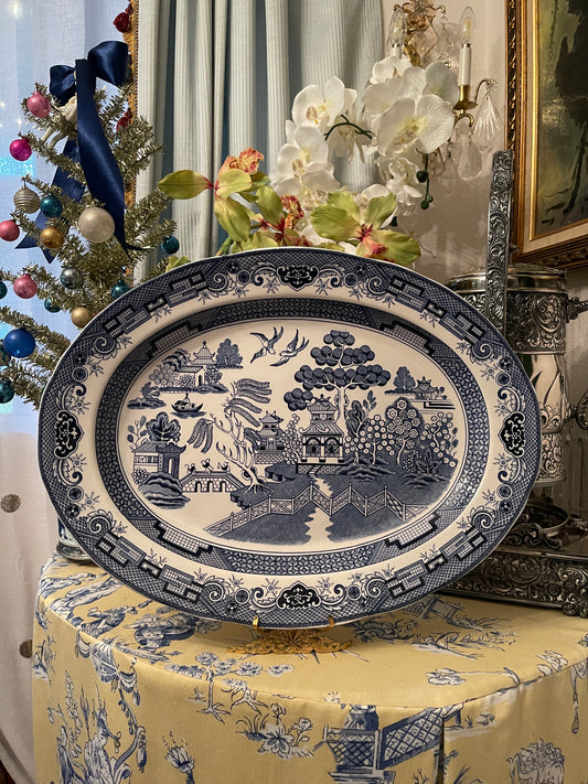 XLarge Vintage Blue Willow Platter, Chinoiserie Statement Piece