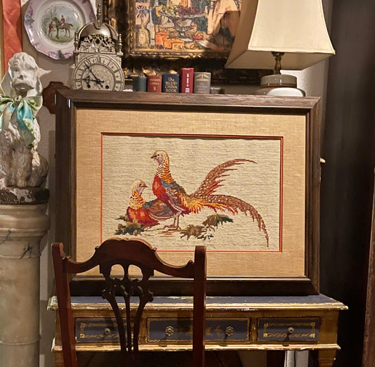 Large Vintage Pheasant Needlepoint, Professionally Framed