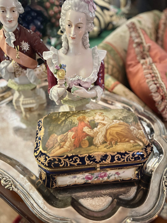 French Casket Box with Boucher’s La Marotte Pastoral Painting and Gilt Detail