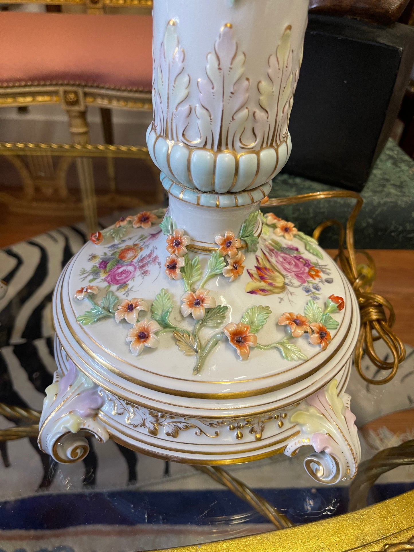 Pair of Monumental Vintage Porcelain Floral Lamps