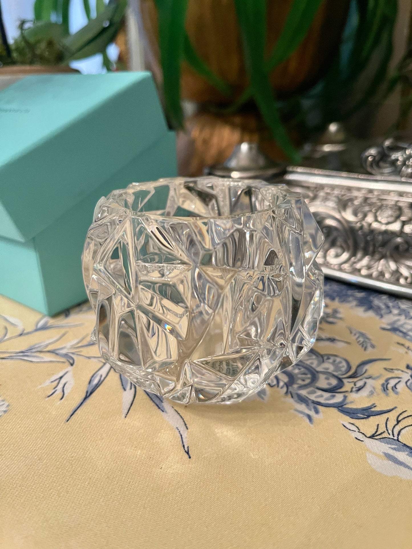Vintage Rock Cut Crystal Votive in Original Tiffany & Co Box
