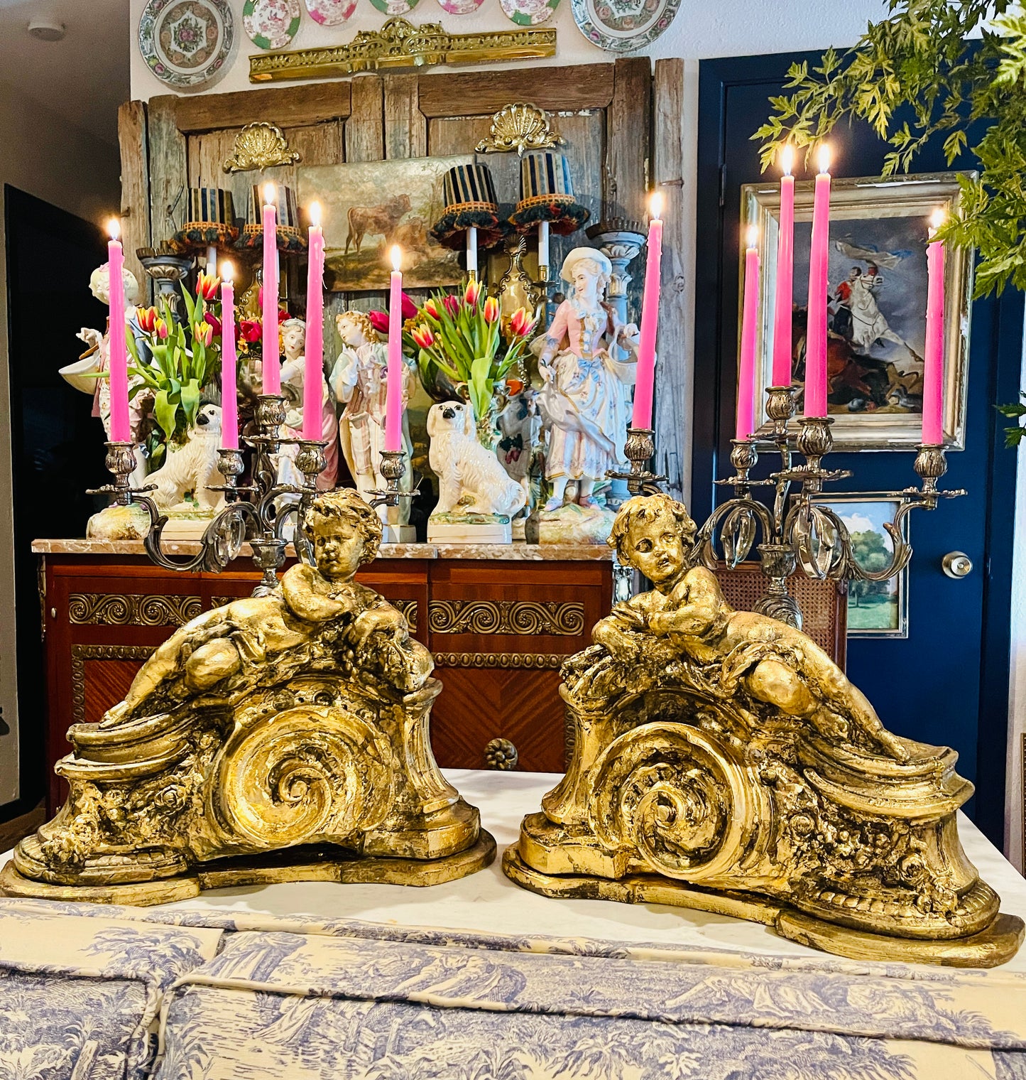 Monumental Giltwood & Gesso Rococo Revival Putti Architectural Ornament - Left