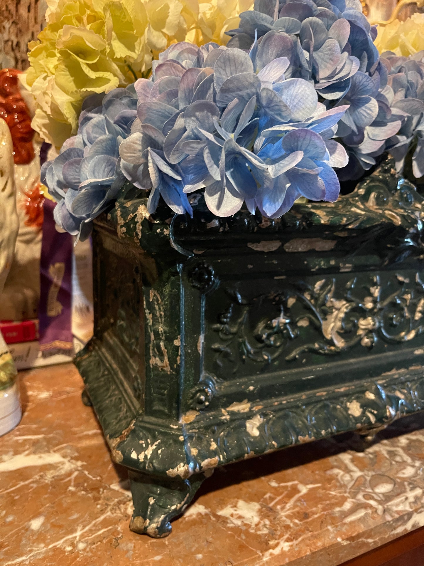 Antique French Cast Iron Rococo Jardinière Planter –Garden Patina