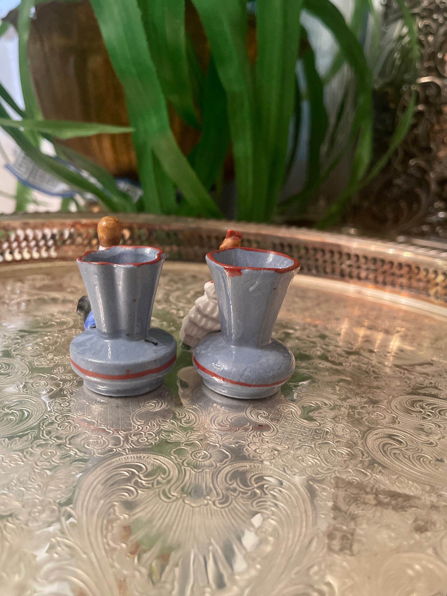 Pair of Petit French figural vases or toothpick holders, Made in Japan