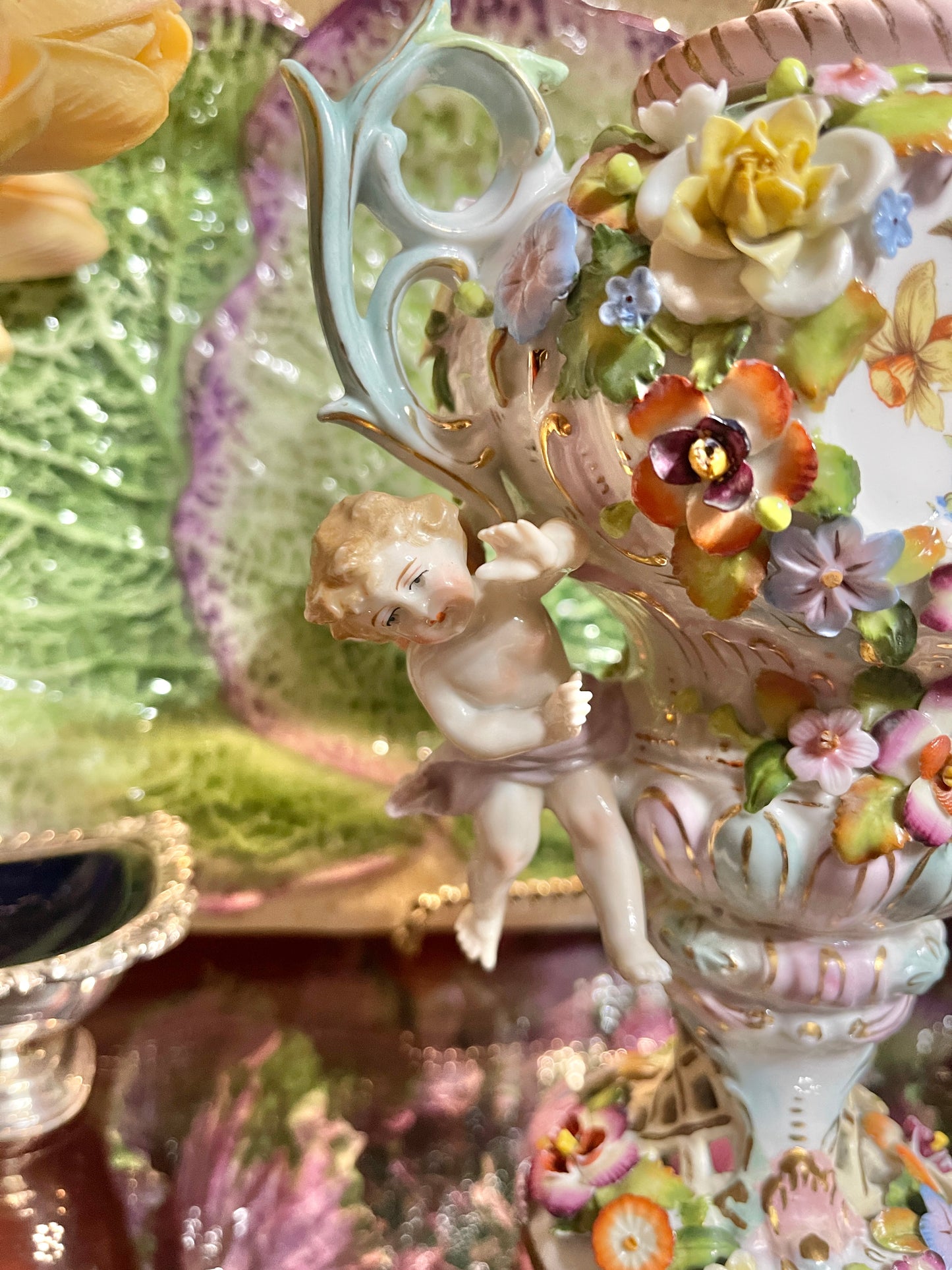 Antique Meissen Potpourri Urn with Cherubs | Floral Scene| German Porcelain | 12”
