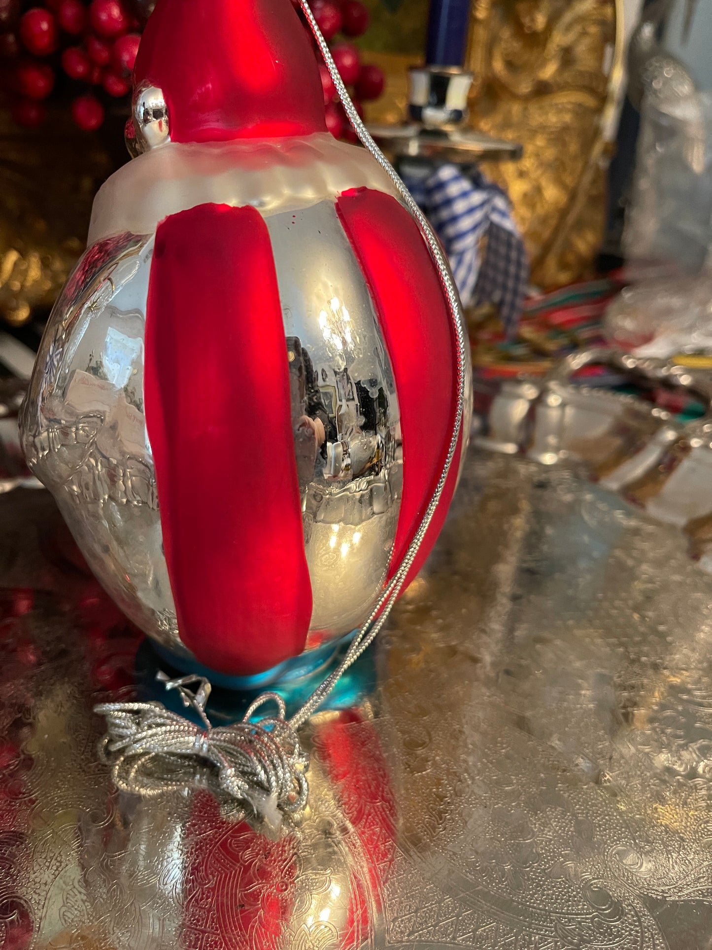 LARGE Vintage Dept 56 Mercury Glass Clown Ornament
