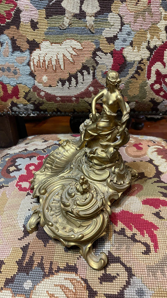Antique French Gilt Bronze Figural Double Inkwell | Rococo Style