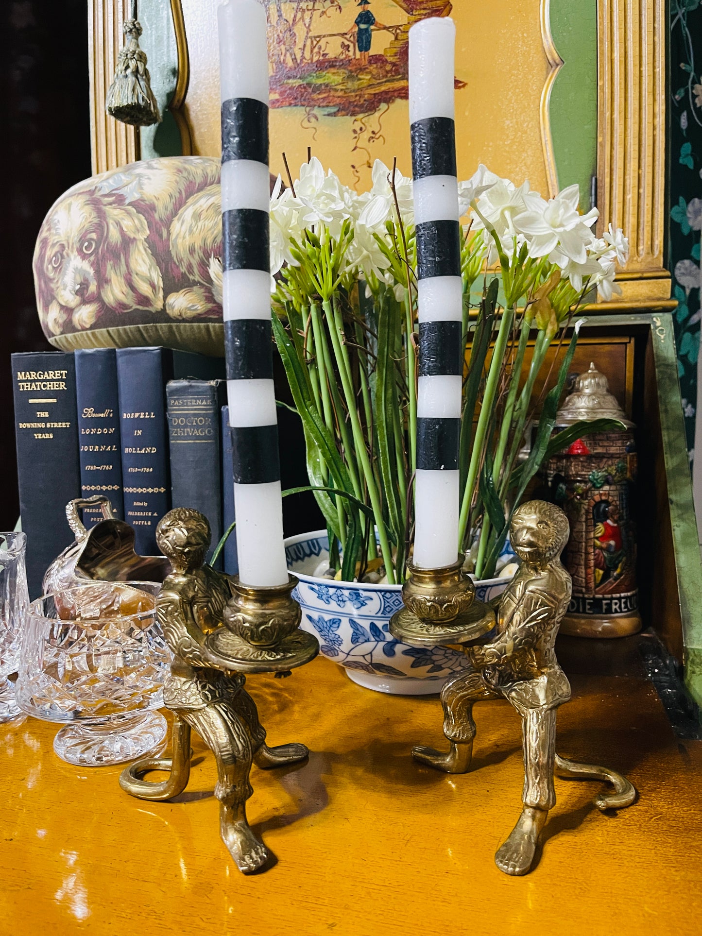 Pair of Mid-Century Brass “Butler Monkey” Candle Holders, Estate Decor, Sourced in Mississippi