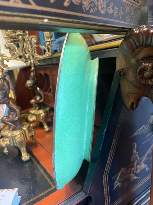 Vintage Chinoiserie Enameled Metal Charger Plate/Shallow Bowl with Phoenix & Floral Motif, Vibrant Colors