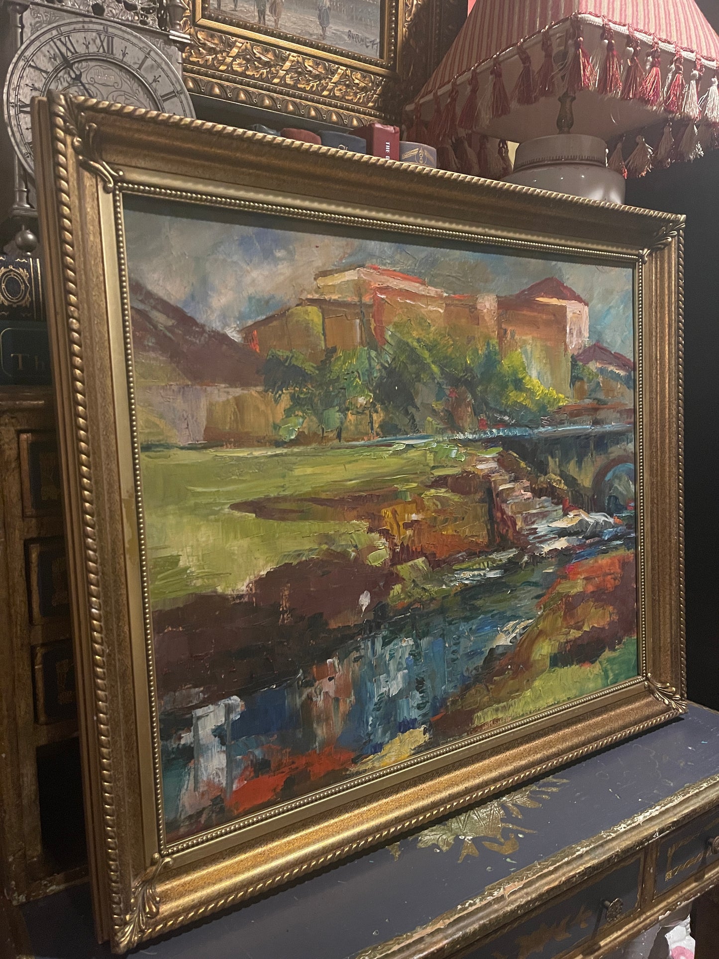 Vintage Vibrant Oil Painting, Framed, Estate Decor