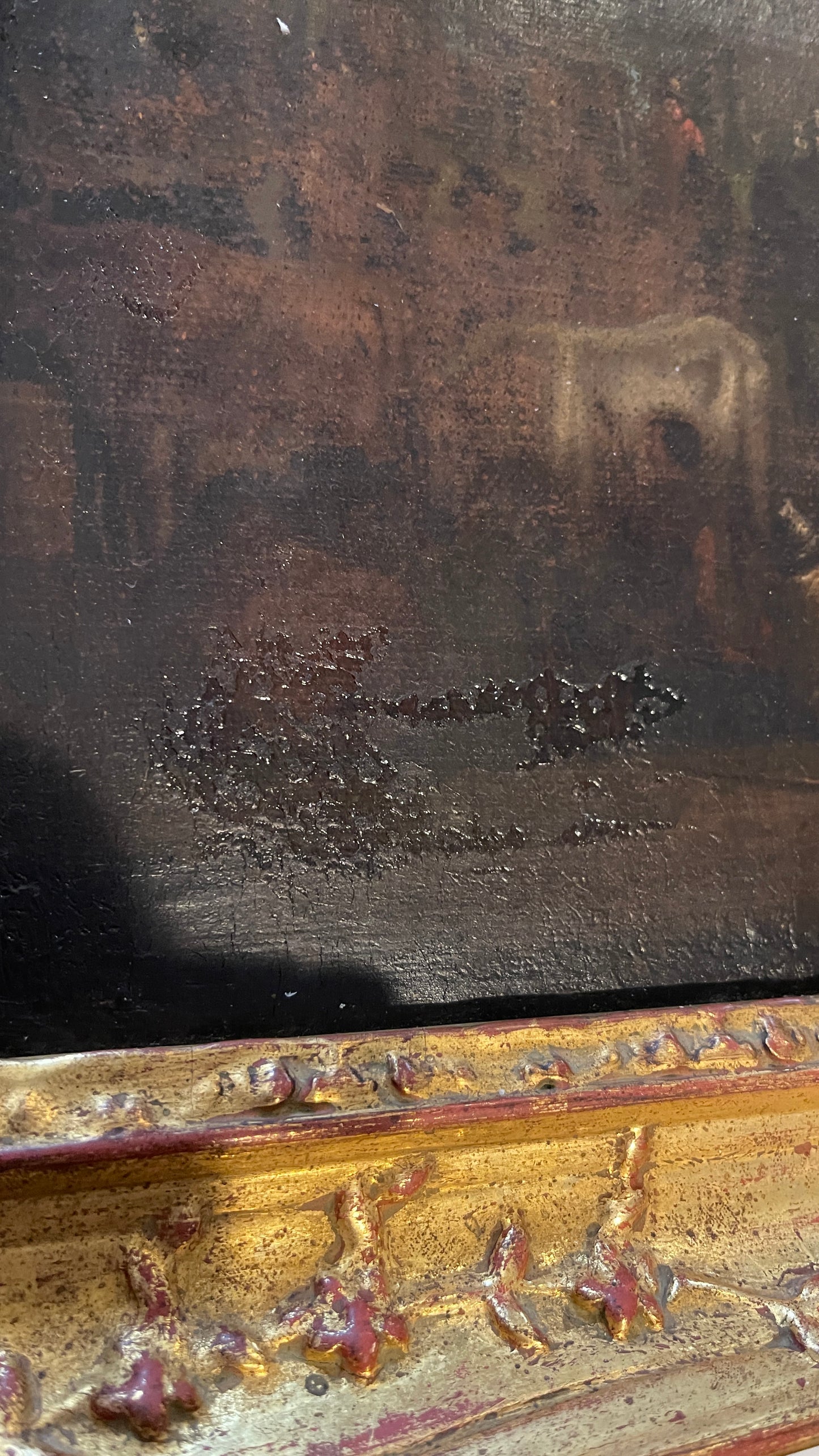 19th-Century European Oil Painting of Market Scene, Florence in an Exceptional Barbizon Frame