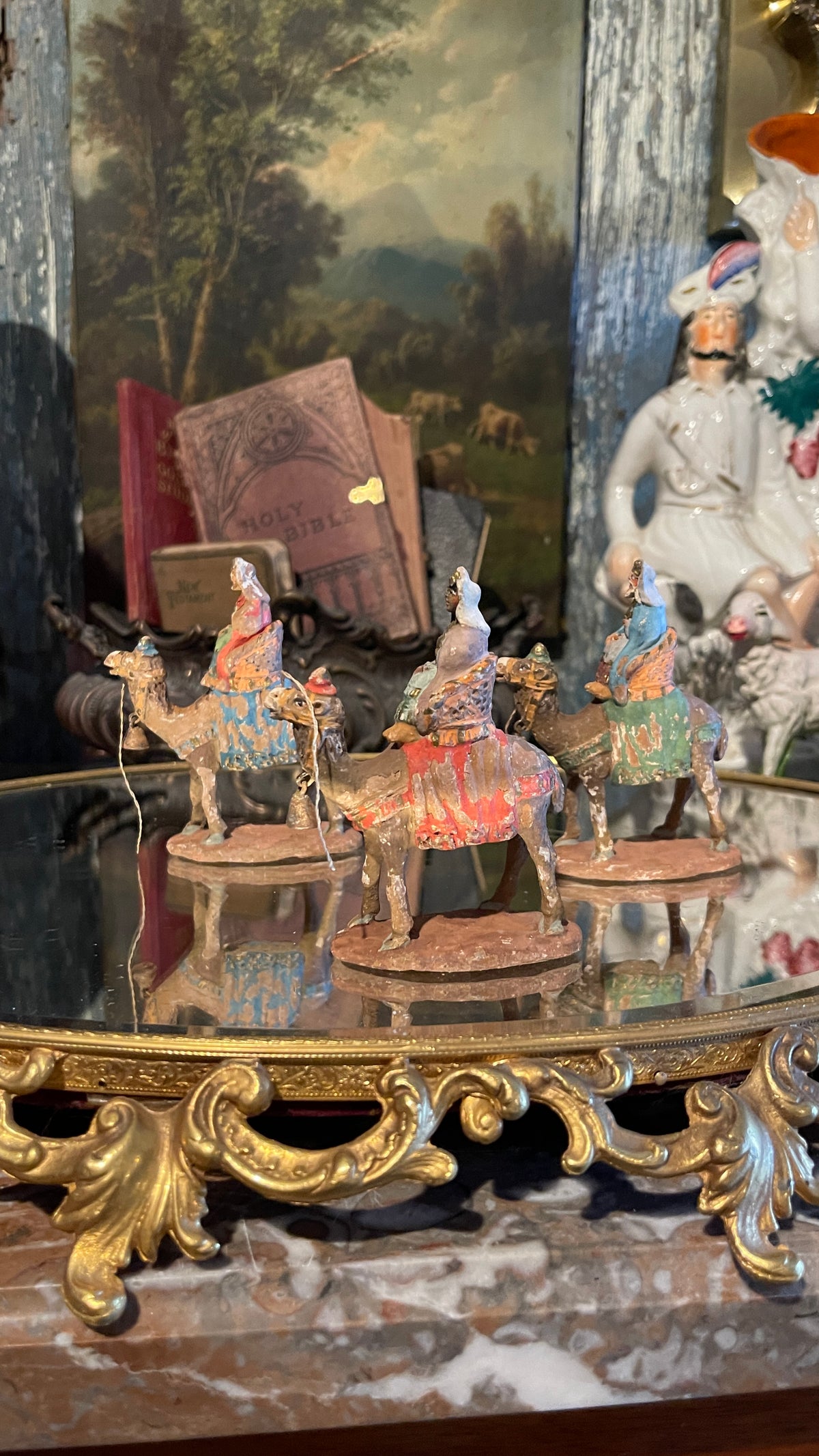 We Three Kings — Hand-Painted Terracotta Kings on Camels | Set of Three | Tallest 3.5” H × 3.25” W