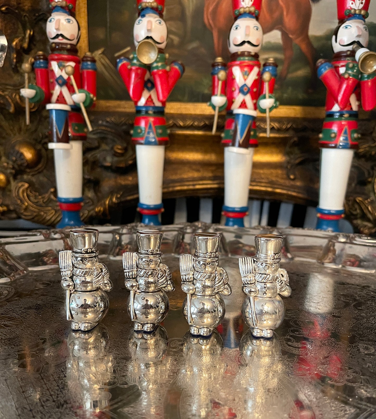 Silver Plate Snowmen Place Card Holders, International Silver Company