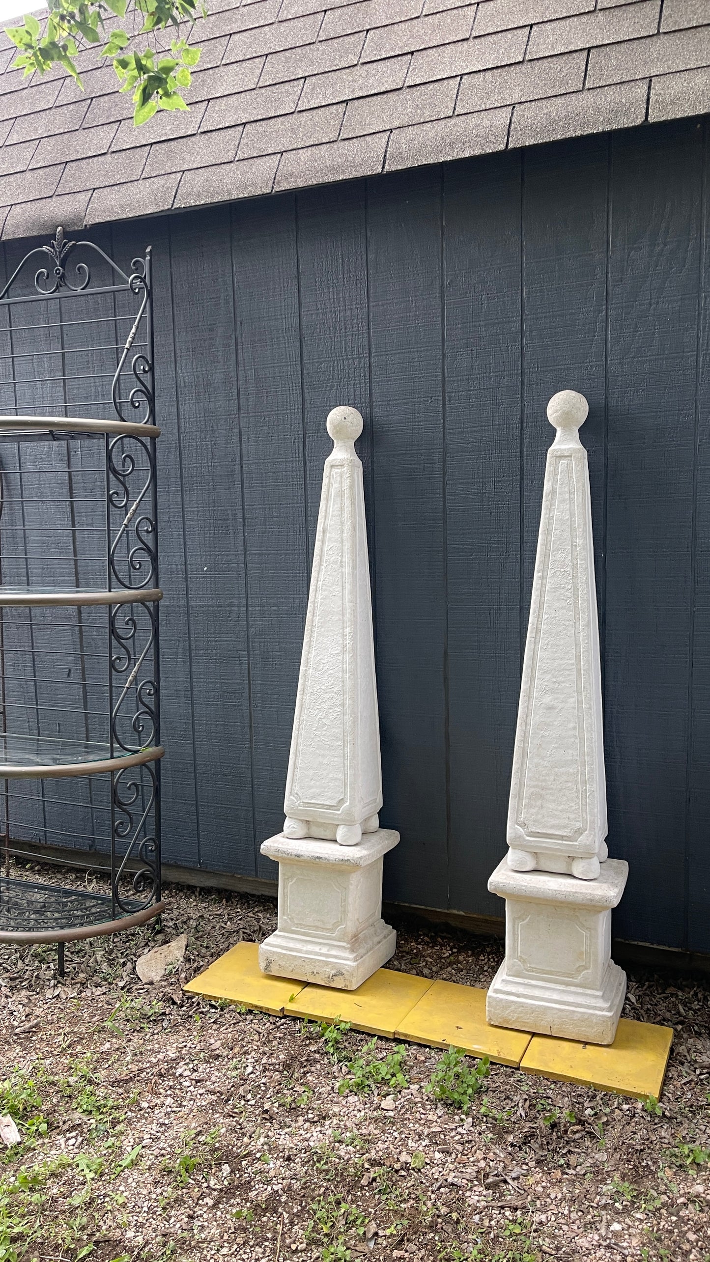 Estate-Sourced Cast Stone Garden Obelisk- Two Available- 
Offered  Individually