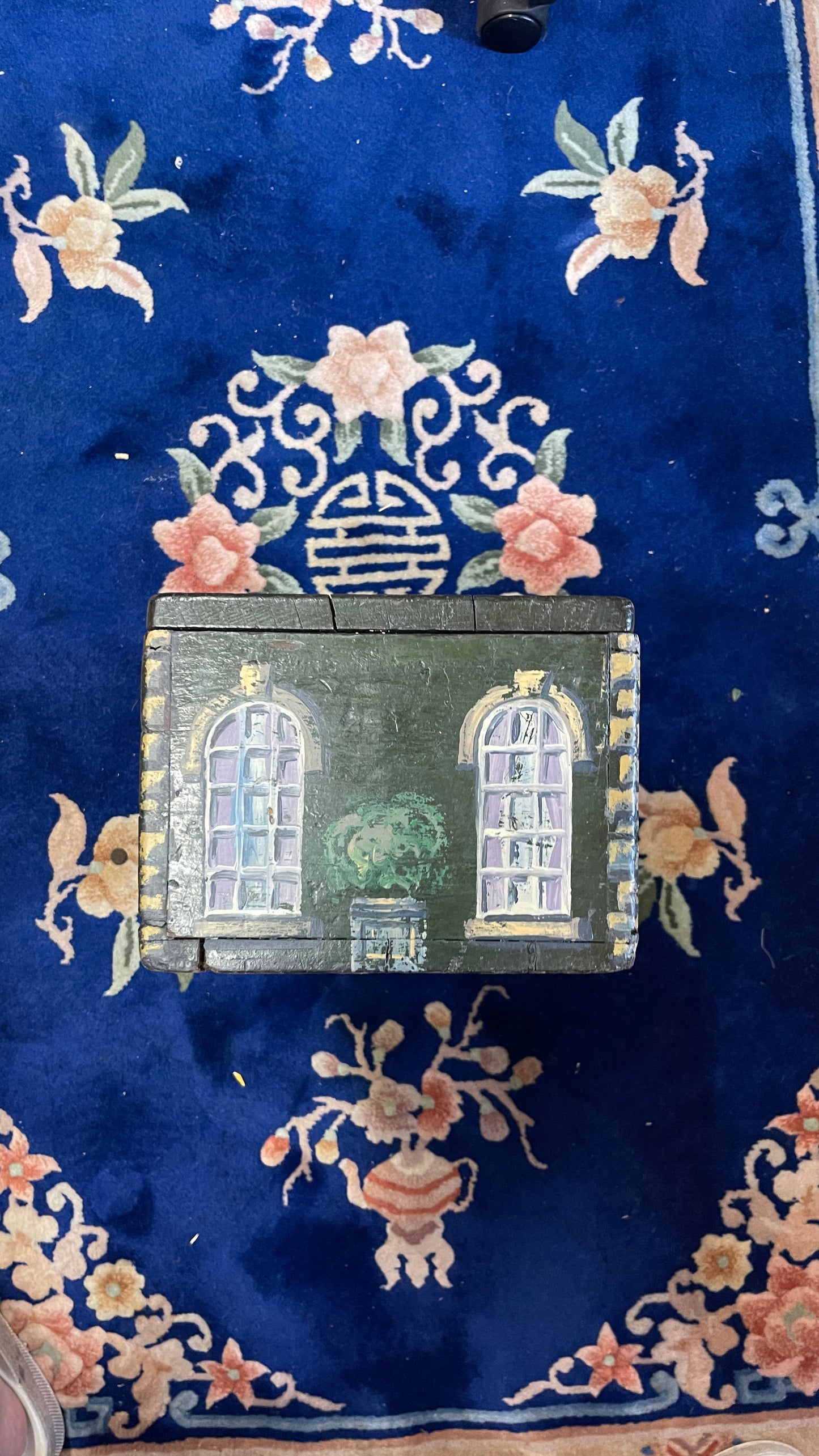 English Georgian Country House Facade Box – Green with Arched Windows and Lilac Doors, 19th Century