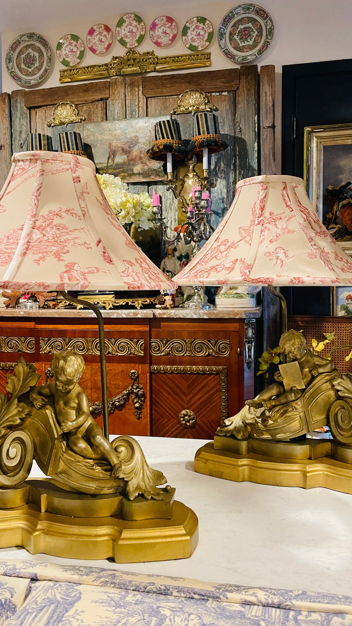 19th-Century Louis XV Style Bronze Doré Chenet Table Lamps | Pair