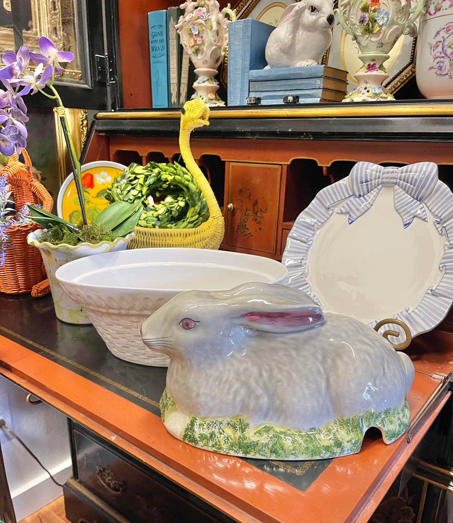 Vintage Olfaire Rabbit Tureen | Large Portuguese Majolica Bunny | Easter & Spring Statement Centerpiece