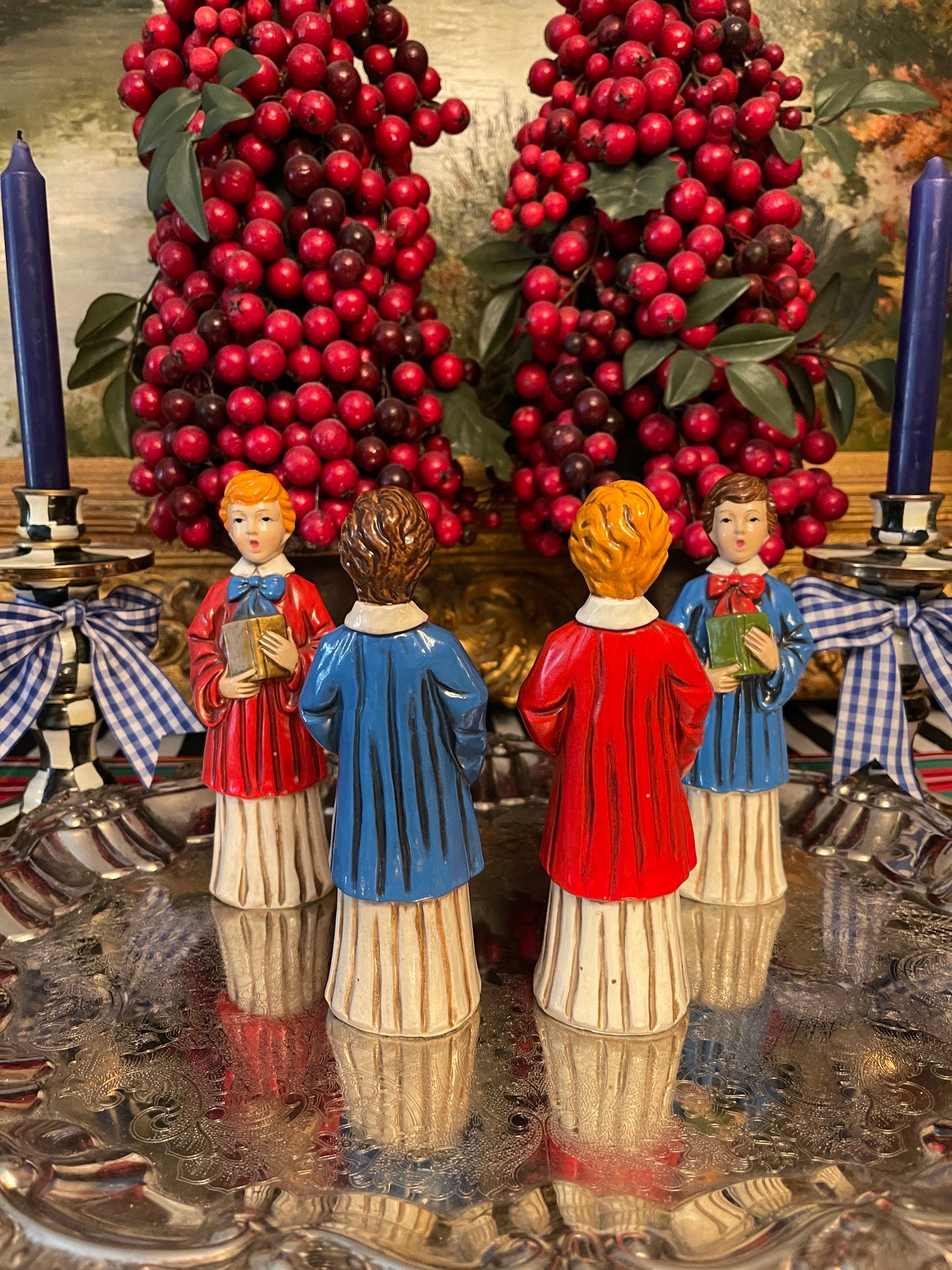 Vintage Paper Mache Choir Boys/Carolers, Sold in Pairs, Vintage Christmas Decor, Made in Japan