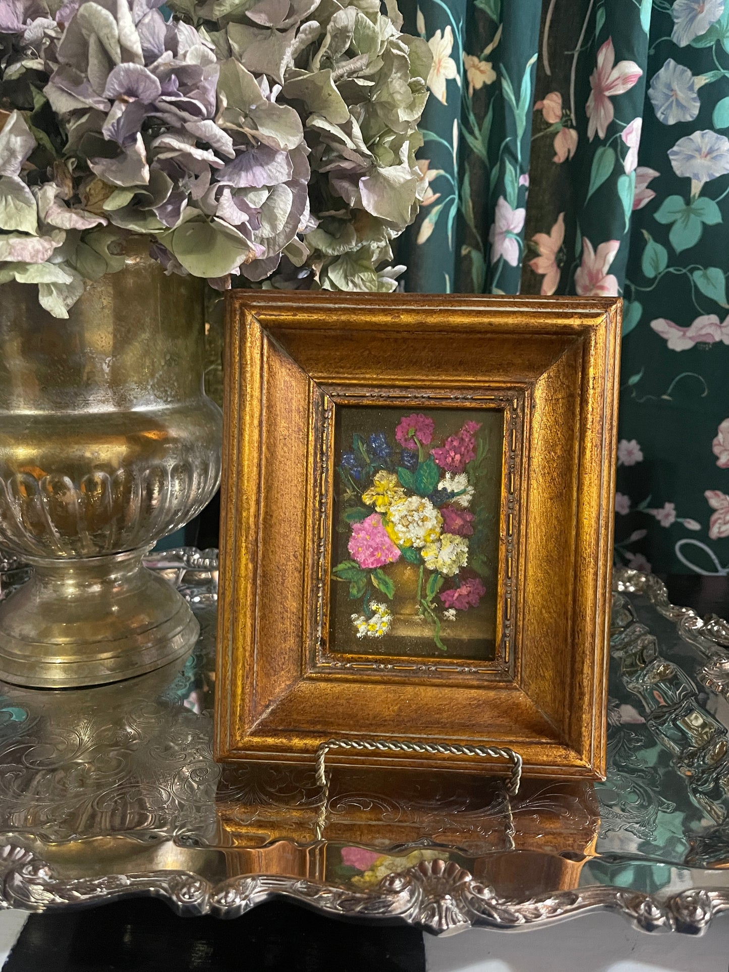 Vintage Floral Still Life, Gold Frame