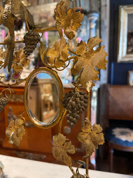 Victorian Grapevine Centerpiece with Mirrors & Bird Carrying Laurel Wreath | Antique Figural Epergne