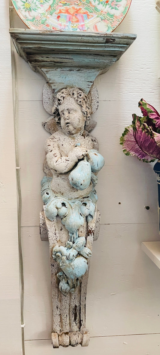 Antique Putti Architectural Wall Bracket | Artistically Refinished Composition Plaster Corbel
