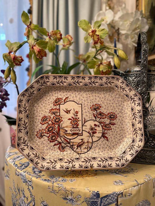 LARGE Antique Chinoiserie Ridgways Devonshire Platter, Late 1800s