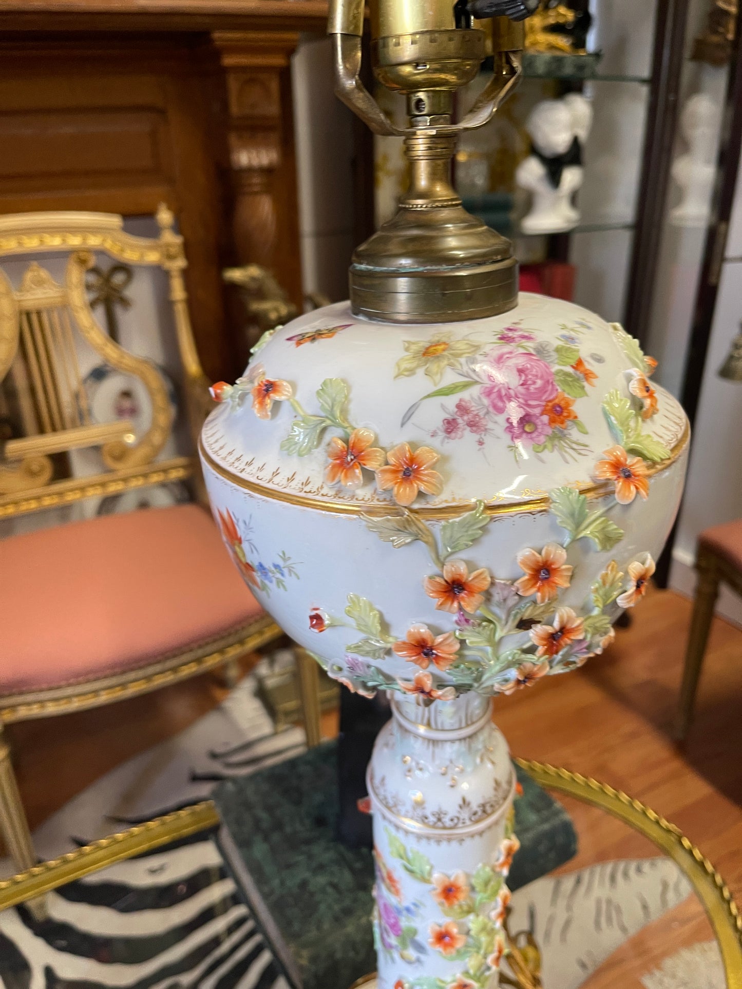 Pair of Monumental Vintage Porcelain Floral Lamps