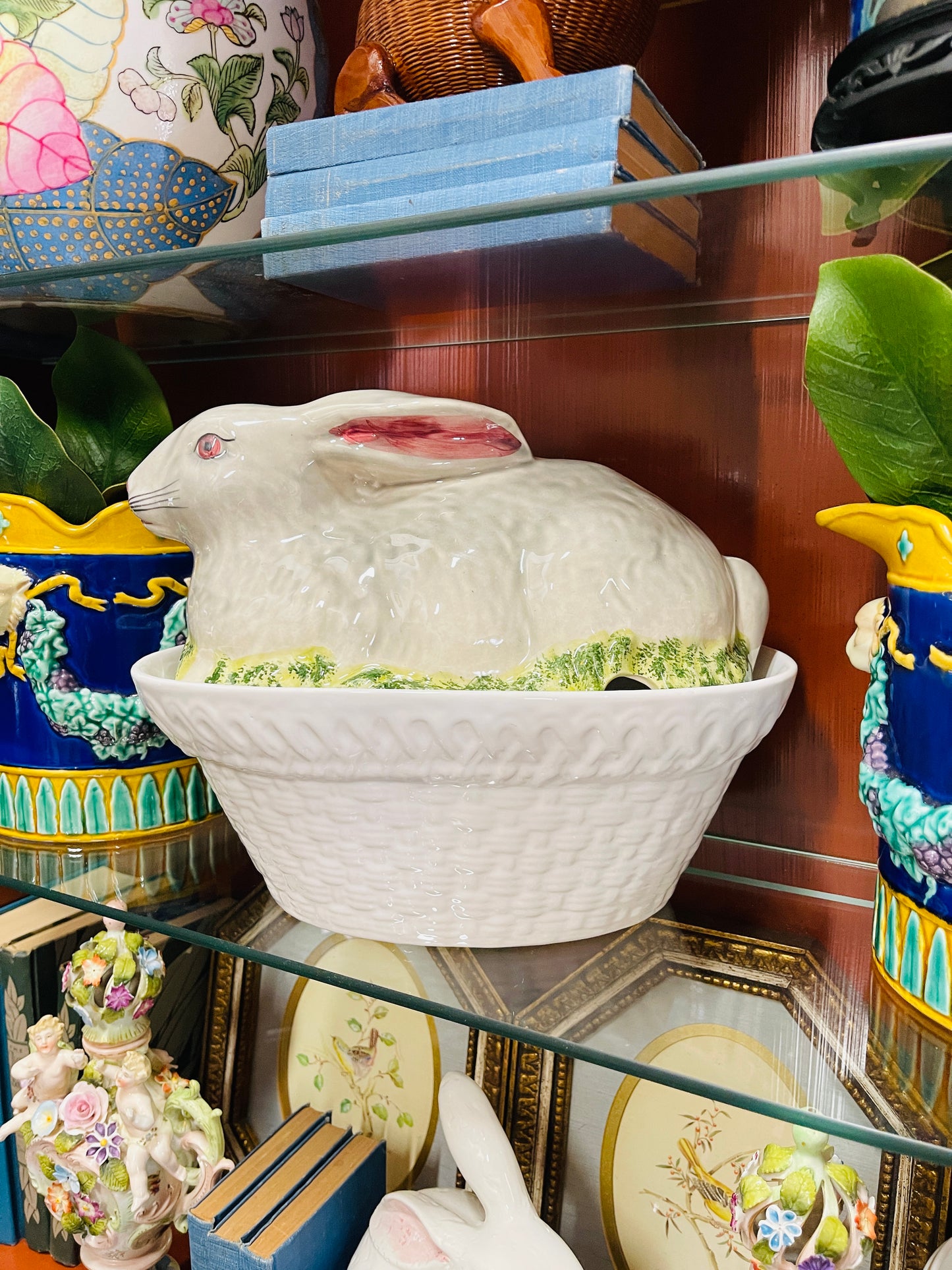 Vintage Olfaire Rabbit Tureen | Large Portuguese Majolica Bunny | Easter & Spring Statement Centerpiece
