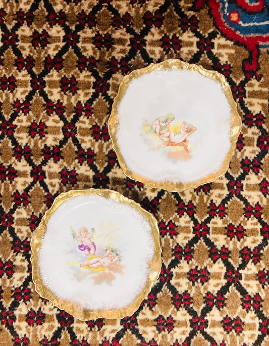 Lovely Limoges Neoclassical Lanternier Cherub Plate Pair # 3 – 5.5” – Circa 1891