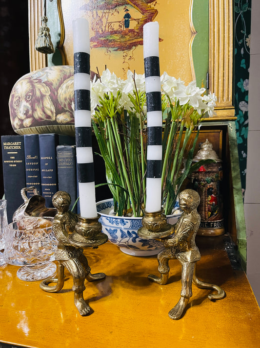 Pair of Mid-Century Brass “Butler Monkey” Candle Holders, Estate Decor, Sourced in Mississippi