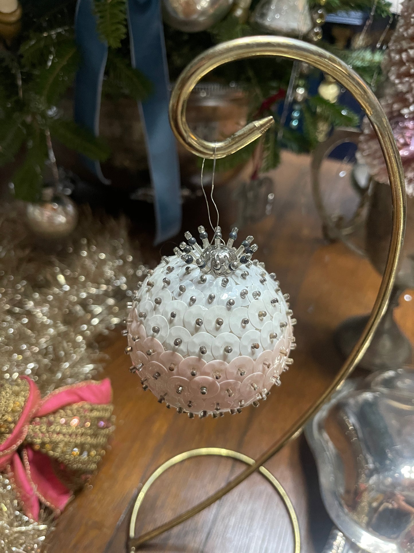 Pink and White Push Pin Ornament, Vintage