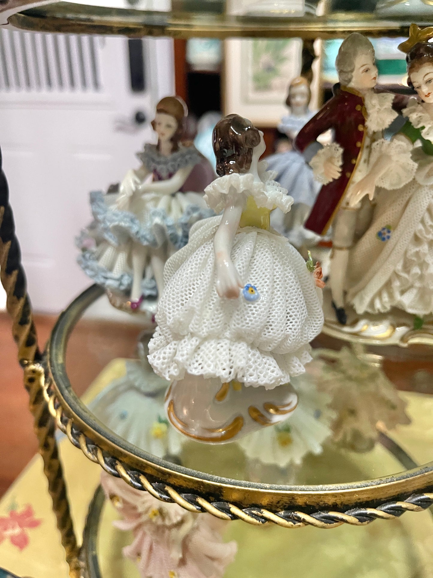 German Porcelain Dresden-Style Lace Dancer Figurine | Vintage European Porcelain
