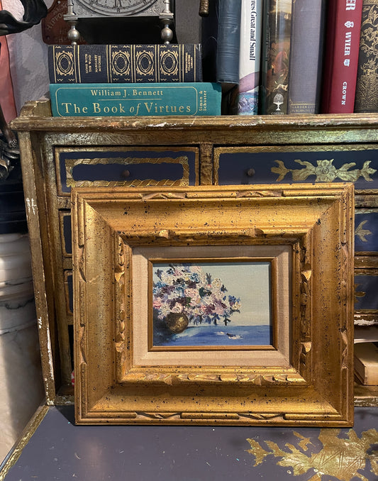 Original Vintage Floral Still Life Oil Painting in Ornate Gilt Frame – Textured Palette Knife Style on Canvas