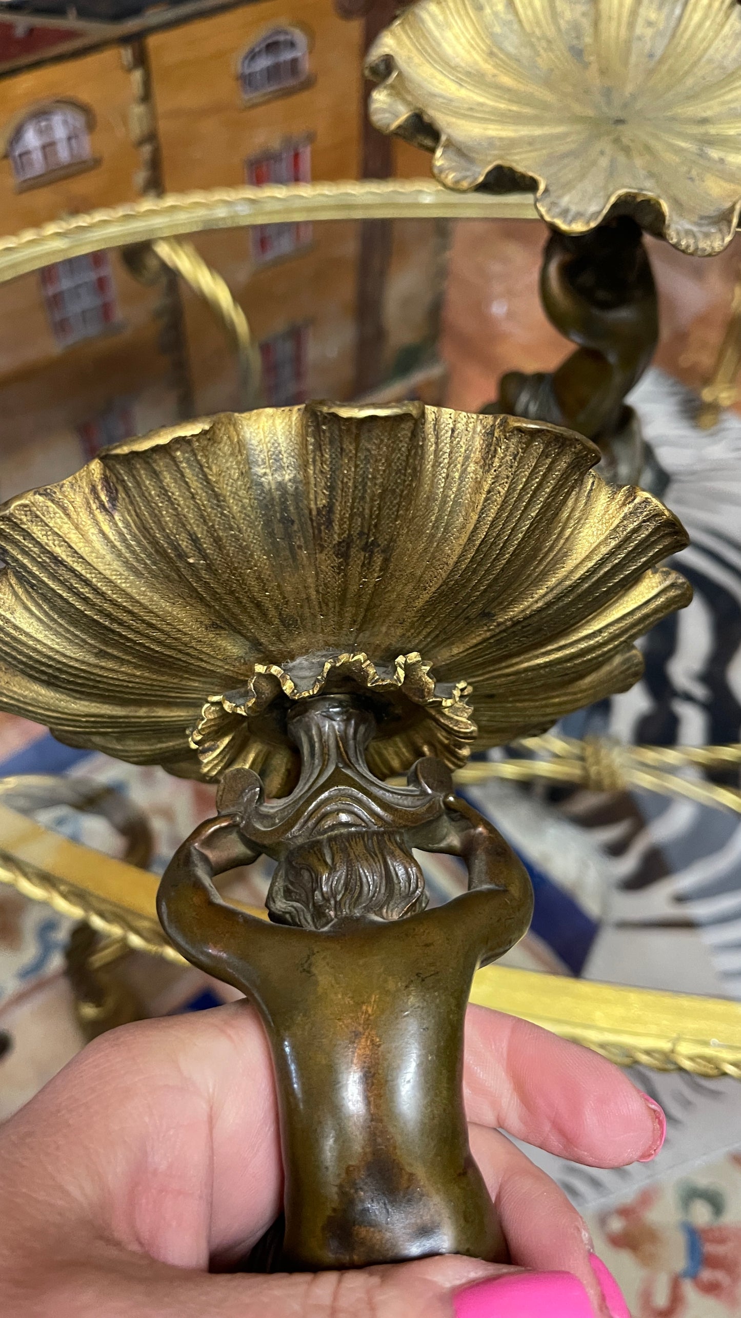 Antique Bronze & Marble Putti Tazzas — Pair, Estate Sourced Heirloom Decor
