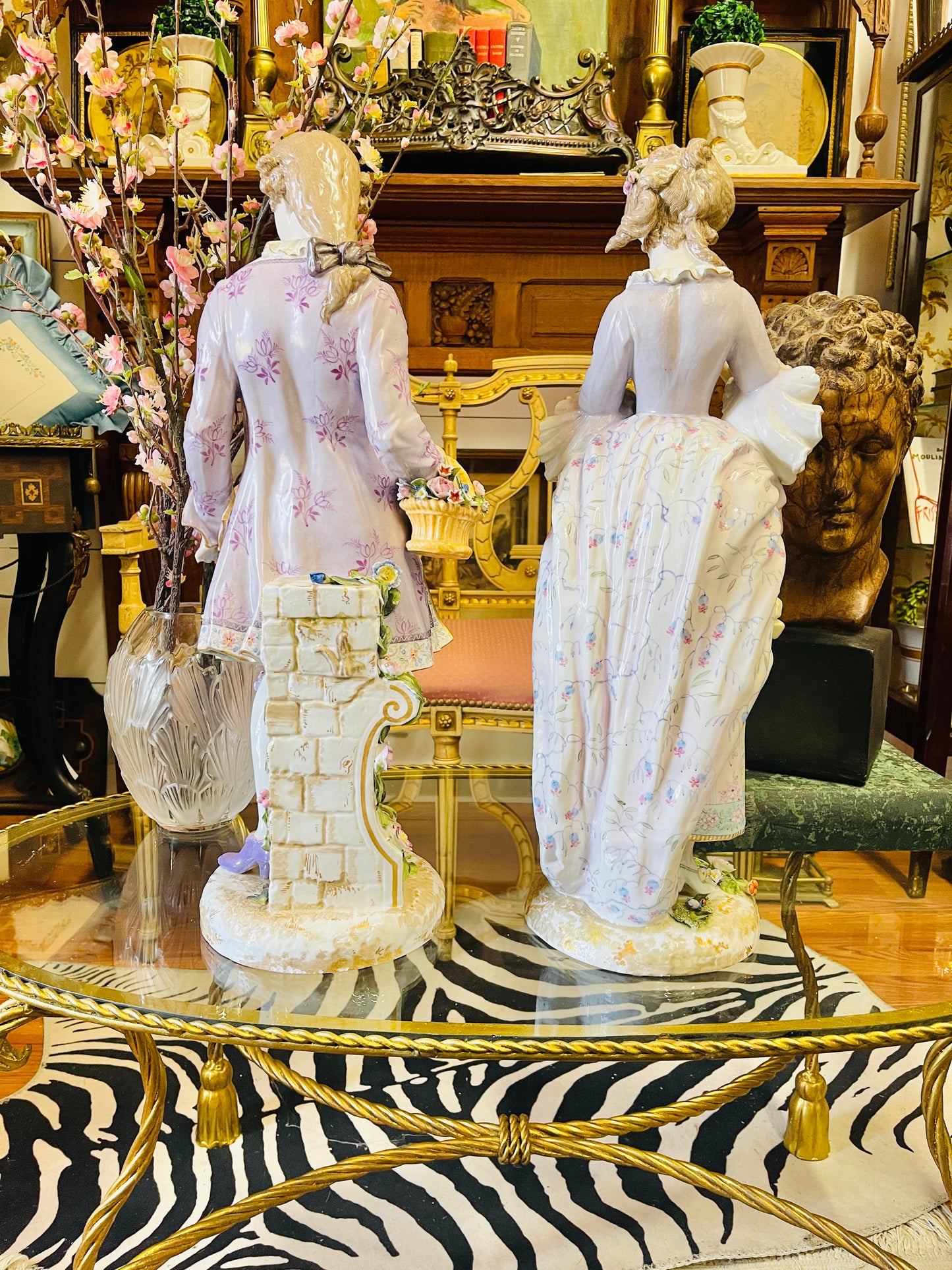 Monumental Pair of Meissen Porcelain Figural Statuettes|Hand-Painted | 24 Inches Tall