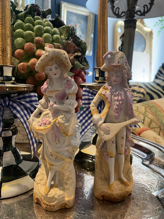 French Figural Pair in Pink and Gold, Made in Japan