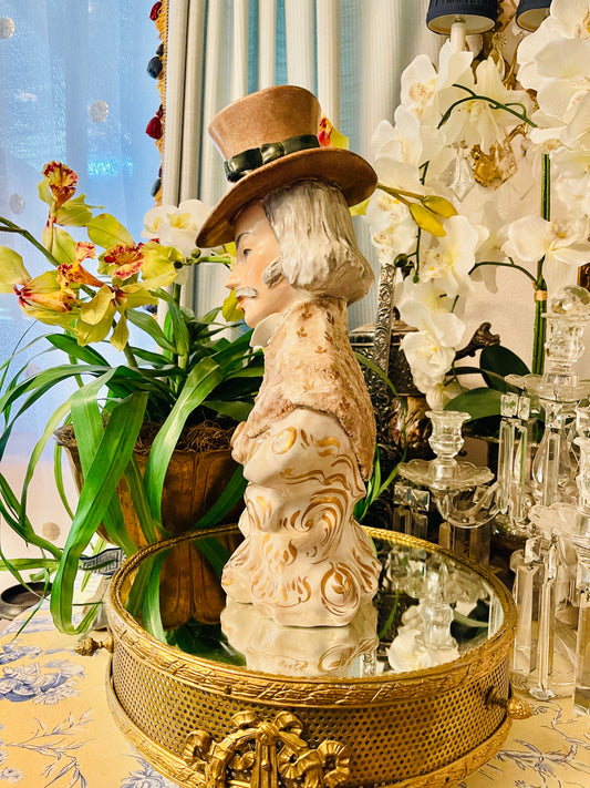 Vintage Cordey Porcelain Dandy Bust Statuette| Large Hand-Painted Cordey Gentleman | 16.5” Tall | Whimsical Aristocratic Style